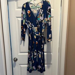 Navy Floral Long Sleeve Dress